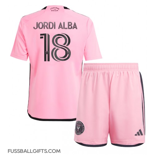 Inter Miami Jordi Alba #18 Fußballbekleidung Heimtrikot Kinder 2024-25 Kurzarm (+ kurze hosen)